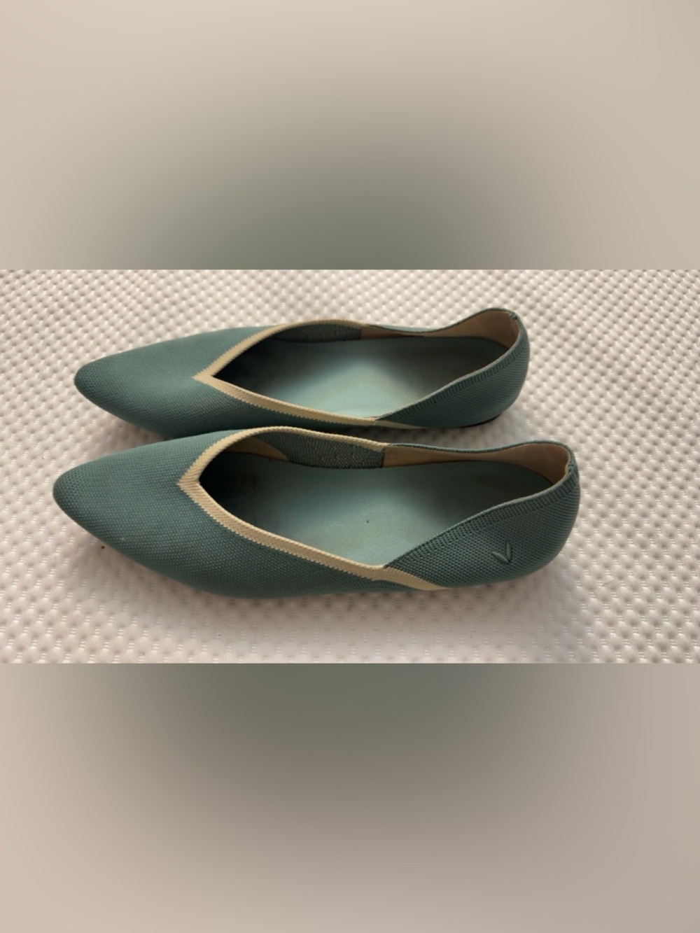 Women's Teal Slip-On Pointed Flats with Cream Trim